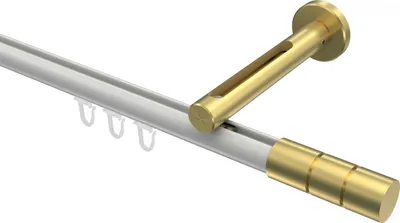 Produktbild von Interdeco Innenlaufstange / Gardinenstange mit Innenlauf Weiß / Messing-Optik, Typ Siteno Elanto (Rillenzylinder), 20 mm Ø 1-läufig, 440 cm