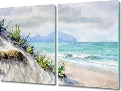 Produktbild von Coloray Herdabdeckplatte 2x40x52 cm Schneidebrett Kochplattenabdeckung Küchenbrett Hackbrett - Coast Strand Natur