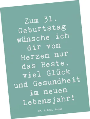 Produktbild von Mr. & Mrs. Panda Postkarte Spruch 31. Geburtstag Liebe Wünsche - Meeresbrise - Geschenk, Fotokarte, Postkarten, Alter, Grußkarte, neues Abenteuer, Freunde und Familie