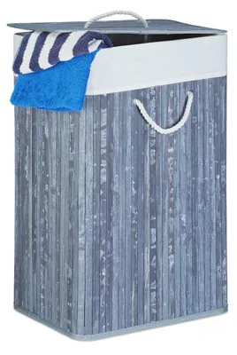 Image de Panier à linge en bambou avec couvercle, 83 litres, pliable