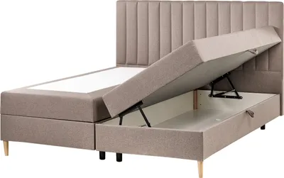Zdjęcie produktu dla BELIANI Łóżko kontynentalne ze skrzyniami beżowoszare tapicerowane 180 x 200 cm podnoszony stelaż