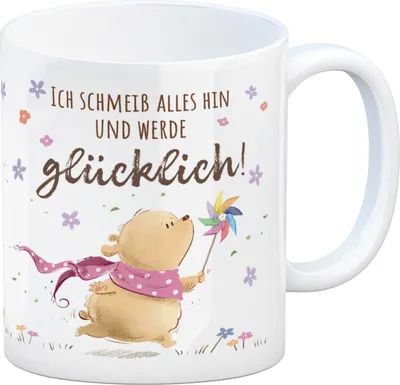 Produktbild von Glücklicher Bär Kaffeebecher mit Spruch Ich schmeiß alles hin