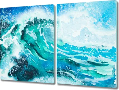 Produktbild von Coloray Herdabdeckplatte 2x40x52 cm Schneidebrett Kochplattenabdeckung Küchenbrett Hackbrett - Meereswellen Natur
