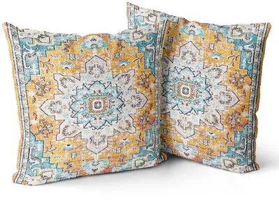 Image de Ibenzoa® Set de 2 housses de coussin en velours, 40 x 40 cm – Motifs boho, ethniques et rétro, effet vieilli, avec une touche turque, réversibles, sans rembourrage, fermeture éclair invisible
