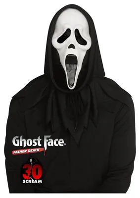 Produktbild von Ghost Face Maske – Scream 30th Anniversary Glow in the Dark – mit Kapuze & Vanilleduft – für Halloween Fasching Karneval Erwachsene