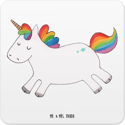 Produktbild von Mr. & Mrs. Panda Tischuntersetzer Einhorn Happy 15er Set - Weiß - Geschenk, Glas-Untersetzer, Untersetzer Tisch, Einhörner, Lächeln, Spannend, Unicorn, für Gläser, Spaß