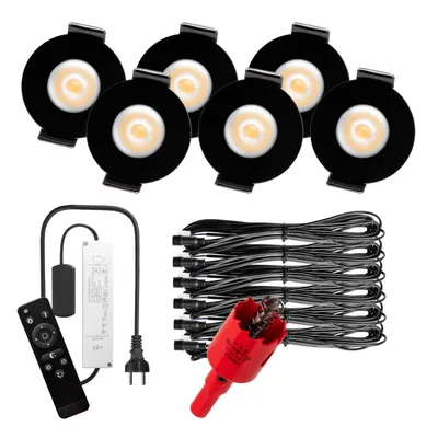 Produktbild von S-Polylight PREMIUM Mini LED- Einbauspots Warmweiss 3.000K, DIMMBAR, IP65, FUNK 3W LED Einbaustrahler Terrassenüberdachung, Terrassenbeleuchtung, Bad, Sauna, LED Spots mit Fernbedienung (SCHWARZ, 6x LED-SET)