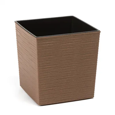 A brown textured square planter pot with a black interior, shown against a white background.