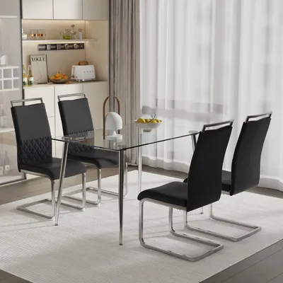 Image de Flieks Chaise de salle à manger, set de 4 chaises rembourrées, chaise de bureau avec dossier, chaise de cuisine avec revêtement en similicuir, noir