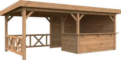 Produktbild von Pavillon Palmako Lenna 16,6 m² Set 310 inkl. Tresen, Rückwand und Geländer 588 x 300 cm tauchimprägniert braun