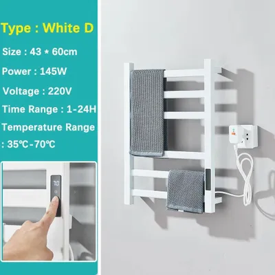 Produktbild von Badezimmer Handtuchheizkörper - Elektrischer Handtuchwärmer D 4360 - Digitales Display - Touch-Thermostat - Wandmontage - Aluminium - IPX4 wasserdicht - Weiß