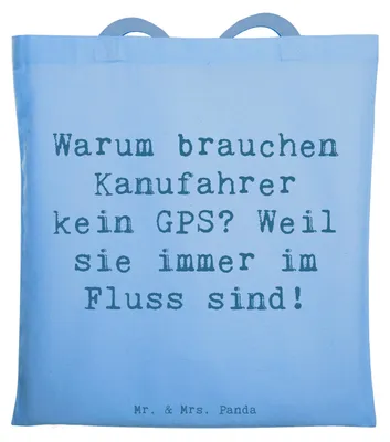 Produktbild von Mr. & Mrs. Panda Tote Bag Spruch Kanu Lebensweg - Sky Blue - Geschenk, Paddeln, Sportler Geschenke, Abenteuer, Tasche, Teamsport, Schultasche, festival, Sportart, Fluss