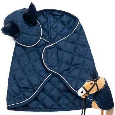 Produktbild von Hoofly Hobby Horse Zubehör Set – Decke & Fliegenhaube in Blau für Hobby Horses ] – Hochwertige Ausstattung im Set - Ideal für Spiel & Training