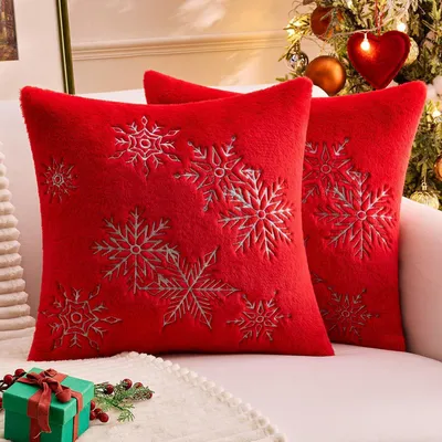 Immagine prodotto di Cuscini natalizi, set da 2, motivo a fiocchi di neve, grigio, 45x45 cm, lana