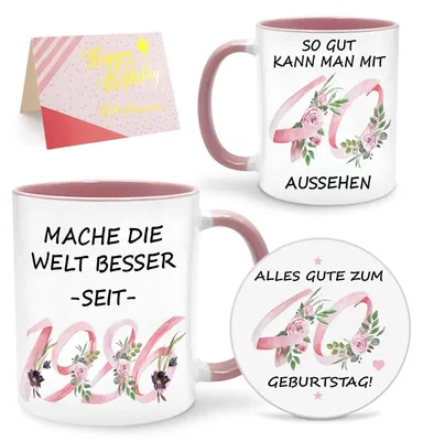Produktbild von Geschenkset 40. Geburtstag Tasse & Untersetzer Keramik/Silikon 350ml 1986