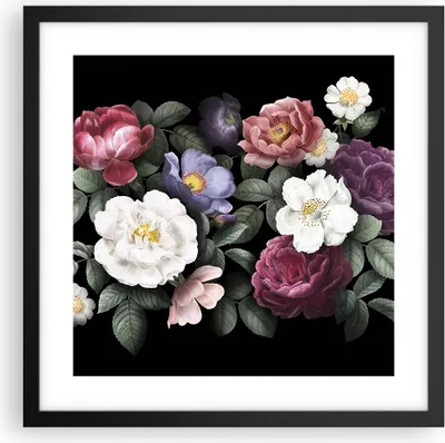 Produktbild von Gerahmtes Poster - Schwarzer Rahmen - Blumen Blumenstrauß Komposition - 40x40 cm - Wand Bild - Wanddeko - Wandbilder - Kunstposter - Wandposter - Bilderrahmen - Bilder - Kunstdruck - P2BAC40x40-5032