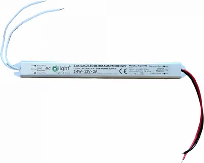 A white LED power supply with wires attached, on a white background.