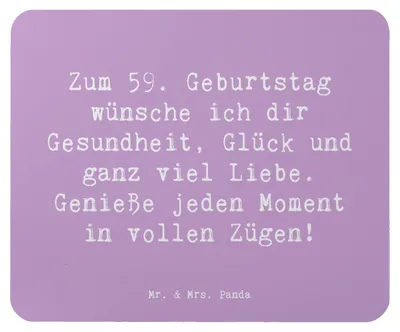 Produktbild von Mr. & Mrs. Panda Mouse Pad Spruch 59. Geburtstag - Lavendeltraum - Geschenk, pc mausunterlage, mauspad, Geburtstagswunsch, mousematte, 59 Jahre, feiern, Glück, Mousepad
