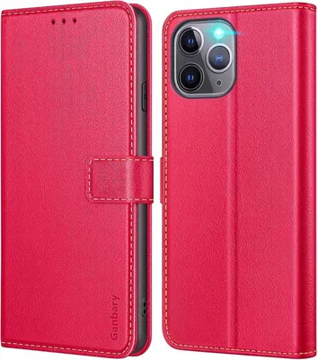 Produktbild von Ganbary iPhone 11 Pro Hülle Leder Klapphülle Rot mit Kartenfach & Standfunktion
