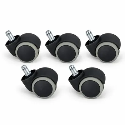 Produktbild von 5er Set Hartbodenrollen für Bürostuhl 50 mm – schwarze Stuhlrollen 10 × 20 mm bodenschonend