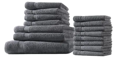 Produktbild von XXL-Set 15tlg Frotteetücher Elegance 100% Baumwolle 500 gsm Gästetücher Handtücher Duschtücher Badetücher anthrazit