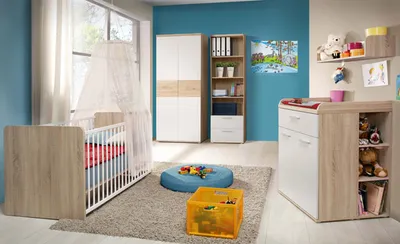 Image de Ensemble pour chambre de bébé : commode à langer et lit en chêne Sonoma blanc, 4 pièces