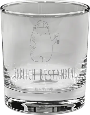 Produktbild von Mr. & Mrs. Panda Whiskyglas Bär Prüfung - Transparent - Geschenk, Bestanden, Abitur, Gravur, Tumbler, Teddy, Scotch Glas, Whiskey, Abschluss, Zeugnis, Prüfungen