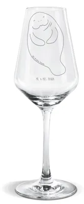 Produktbild von Mr. & Mrs. Panda Weinglas Seekuh Happy - Transparent - Geschenk, Achtsamkeit, Selbstliebe, wein glas, Weißweinkelch, Zufrieden, Respekt, Weißwein, Meer, Freundin