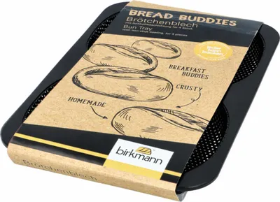 Produktbild von Birkmann Bread Buddies Brötchenblech, Backblech, Brötchenform, Backform, Perforiert, Kohlenstoffstahl, 20 x 30 cm, 331136