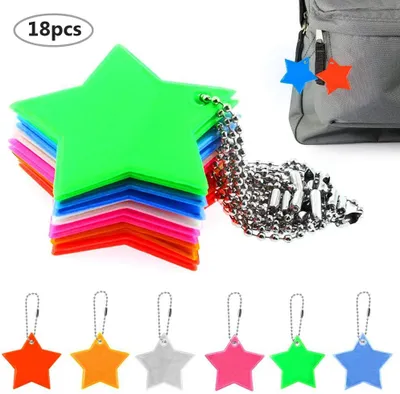 Produktbild von Sicherheitsreflektor-Anhänger, niedlicher Sicherheitsreflektor-Anhänger mit Licht, Stern-Sicherheitsreflektor, Reflektor-Anhänger für Kinder für Schulranzen, Rucksack, Fahrrad, Laufen, 18 Stück