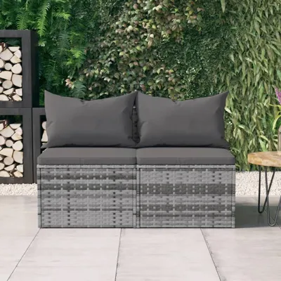 Image de The Living Store Canapé central de jardin avec coussins 2 pcs. Gris Poly Rattan