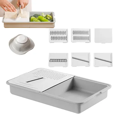 Image de Râpe de cuisine - Trancheuse à légumes - Pour la préparation des repas - Avec bac de récupération - 1 pièce - A