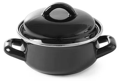 Produktbild von 8x Emaillie Suppen- /Saucentöpfchen mit Deckel, schwarz, 650 ml