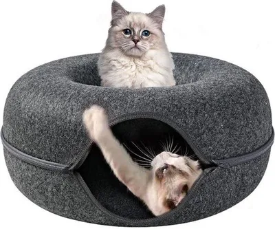 Obrázek produktu pro Unyqoos® Tunel pro kočky z filce – kulaté pelíšek o průměru 50 cm, odnímatelná pelíšek ve tvaru donutu, malé úkryt pro koťata, králíky a další malá zvířata