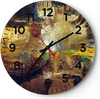 Produktbild von Wanduhr - Rund - Glasuhr - Abstraktion modern - 30x30cm - Schleichendes Uhrwerk - Lautlos - zum Aufhängen bereit - Dekoration Modern - Wanddekoration aus Glas - C4AR30x30-3483