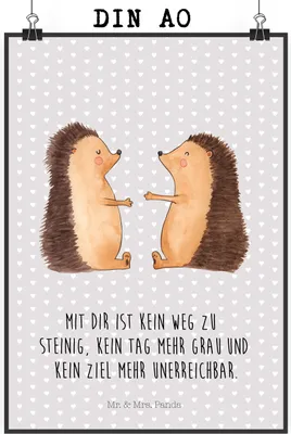 Produktbild von Mr. & Mrs. Panda Bild Igel Liebe DIN A0 - Grau Pastell - Geschenk, wanddeko, Hochzeitstag, drucke, Freundin, Wanddekoration, Kunstdruck, Plakat, Hochzeit