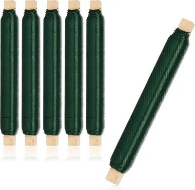Produktbild von com-four® 6x Blumenwickeldraht-Set, Bindedraht in grün auf Holzstab gewickelt, Stärke 0,65 mm, 600 g