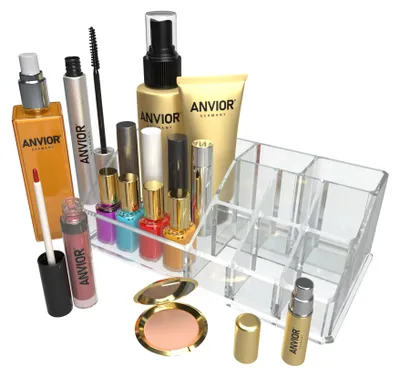 Produktbild von Kosmetik-Organizer aus Acryl – kompakt, transparent – 17,5 x 9,5 x 6,6 cm – für Make-up und kleine Utensilien