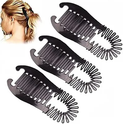 Imagen del producto de Horquillas para el pelo con forma de plátano para mujer, 3 horquillas elásticas tipo plátano para cabello grueso, con peine entrelazado, ideales para recogidos flexibles, color