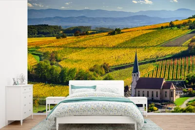 Produktbild von MuchoWow® Fototapete für Wohnzimmer oder Schlafzimmer Wandtapete Vinyl Motivtapete Frankreich - Weinberg - Dorf - 525x350 cm - Das Hintergrundbild