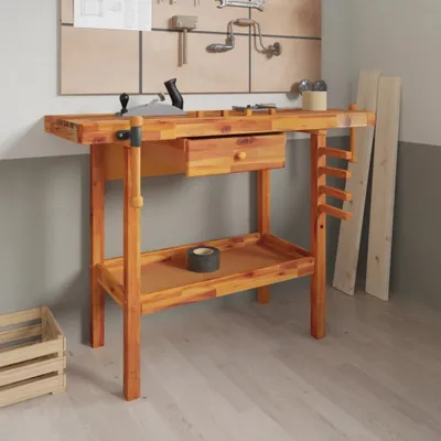 Immagine prodotto di The Living Store Banco da lavoro con cassetti morse 124x52x83 cm in legno di acacia