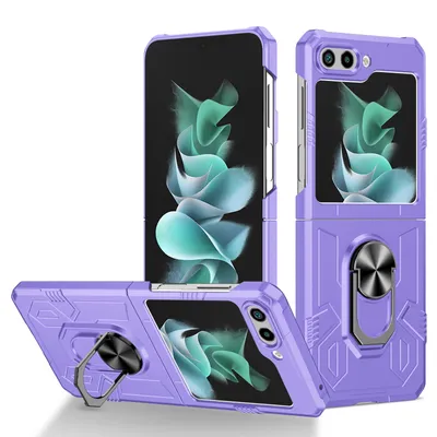 Obrázek produktu pro Pouzdro pro Samsung Galaxy Z Flip 5, robustní tvrdý PC, nárazuvzdorné Pouzdro s držákem prstenu a stojánkem Fialová