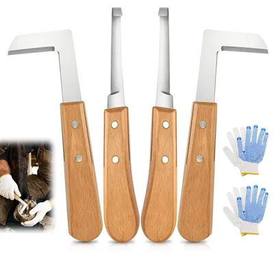 Hufmesser-Set 4-teilig, Edelstahl, 2x I + 2x L, mit Handschuhen