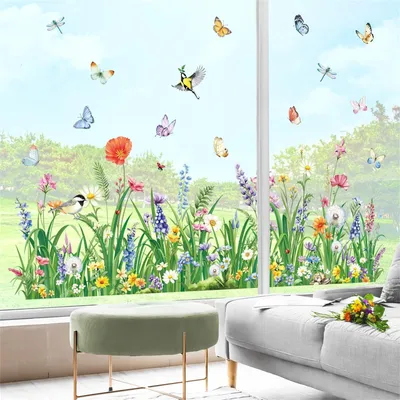 Produktbild von Fensterbilder Blumen - Anti-Kollisions-Aufkleber - Dekoration für Glasflächen - Grün Gras