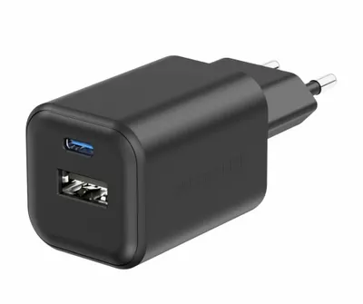Zdjęcie produktu dla Swissten, zasilacz USB-C GaN 45W + USB 18W do szybkiego ładowania, kompaktowa konstrukcja, czarny
