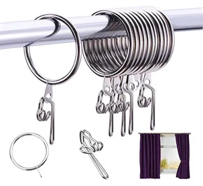 Productafbeelding van PromoHome® Set van 130 gordijnhaakjes en -ringen – 100 metalen haakjes en 30 ringen, 30 mm, zilverkleurig