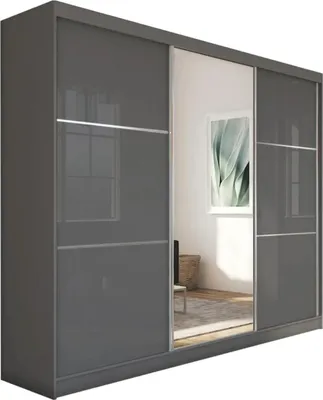 Produktbild von Schrank mit Schwebetüren VIVA 240cm - Kleiderschrank mit Schubkasteneinsätze & Kleiderstangen (Graphit)