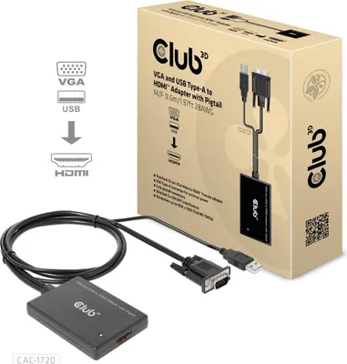 Image de Club3D Adapter VGA + USB-A > HDMI       0,6m     St/Bu retail