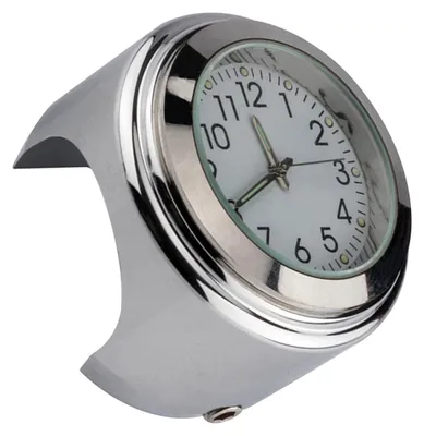 Imagen del producto de Reloj universal para manillar de motocicleta, resistente al agua, ideal para reemplazar en motocicletas y bicicletas. Compatible con manillares de 22 mm a 25,4 mm (7/8'' - 1''). Carcasa plateada y esfera blanca