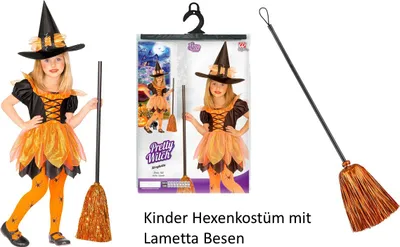 Produktbild von Kinderkostüm Hexe mit Kleid und Hut - Kinder 116 cm - 4-5 Jahre